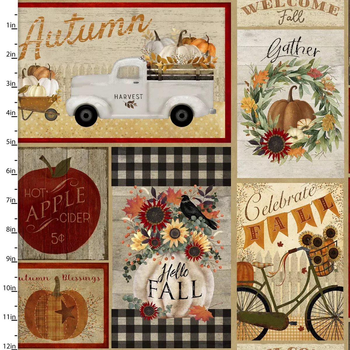 3 Wishes Fabrics - Happy Fall - Patchwork Multi