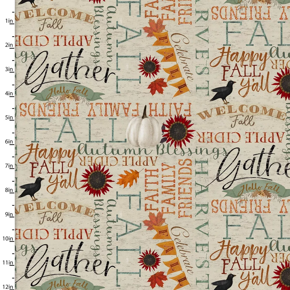 3 Wishes Fabrics - Happy Fall - Words Beige