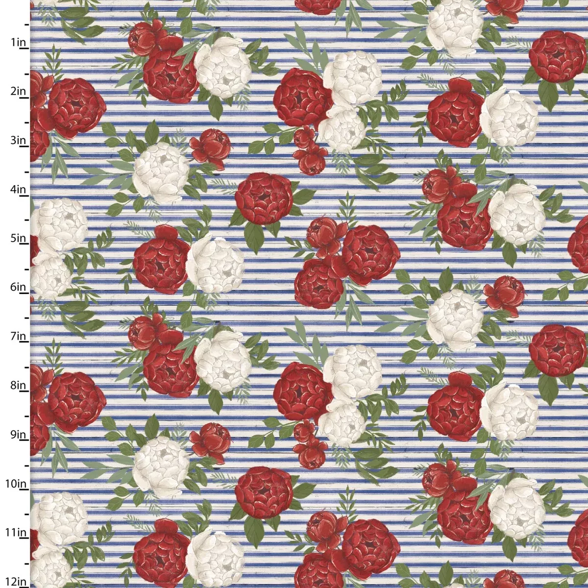 3 Wishes Fabrics - Heart of America - Rose Bloom Stripe Blue