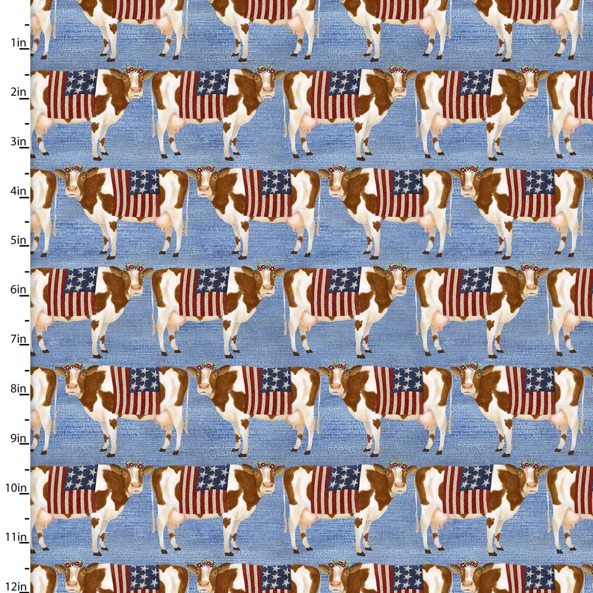 3 Wishes Fabrics - Hometown America - Cows Blue