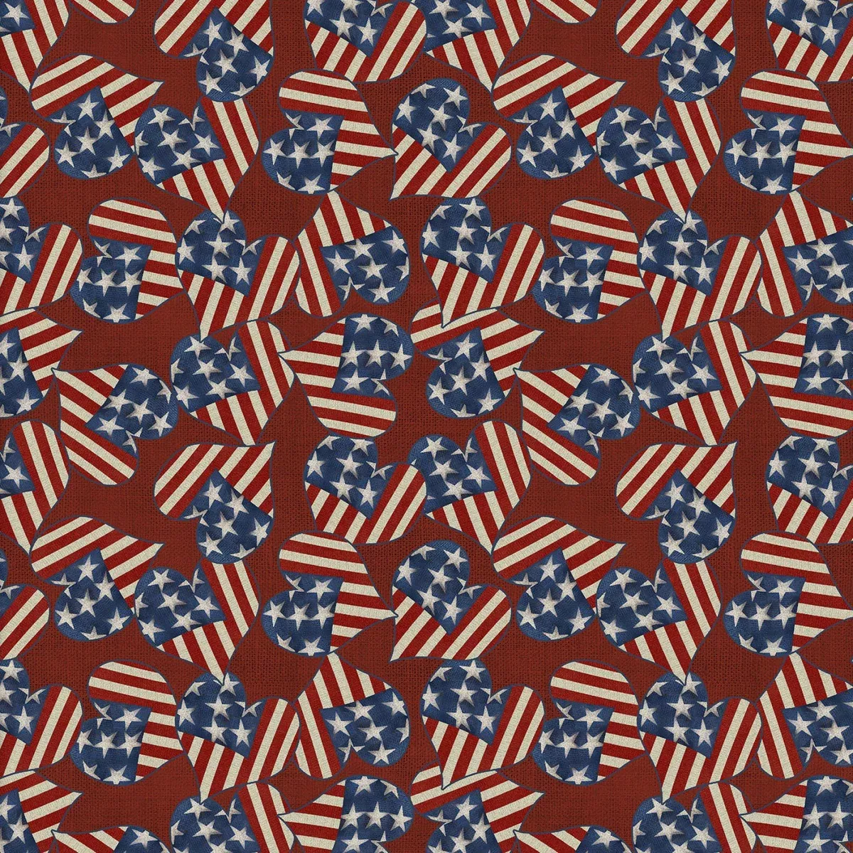 3 Wishes Fabrics - Hometown America - Flag Hearts Red
