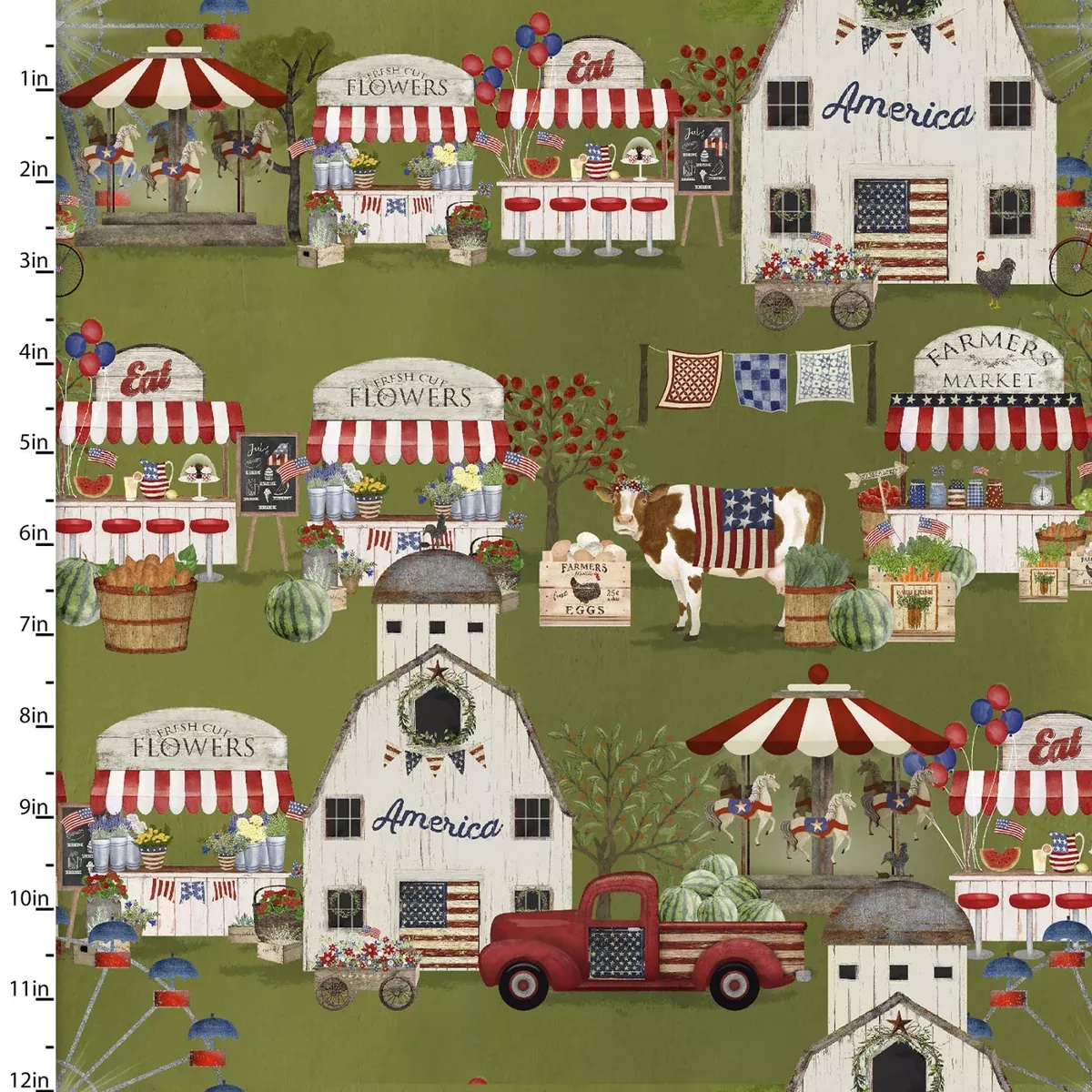 3 Wishes Fabrics - Hometown America - Market Green
