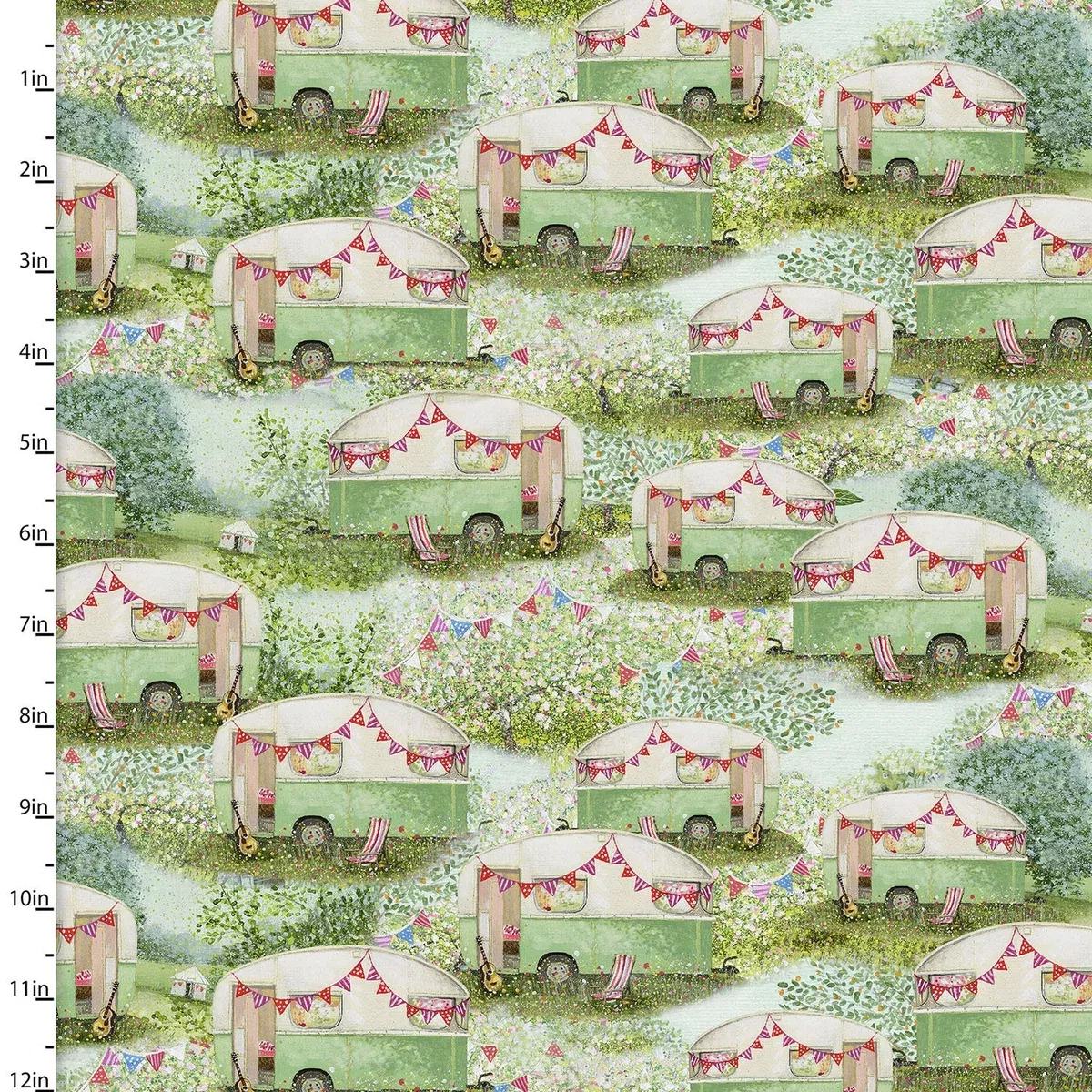 3 Wishes Fabrics - The Secret Garden - Retro Caravan Green