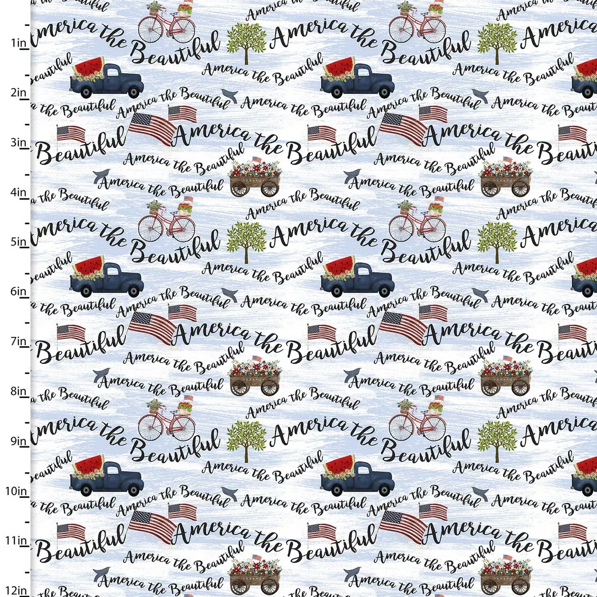 3 Wishes Fabrics - Sweet Land of Liberty - Beautiful Lyrics White