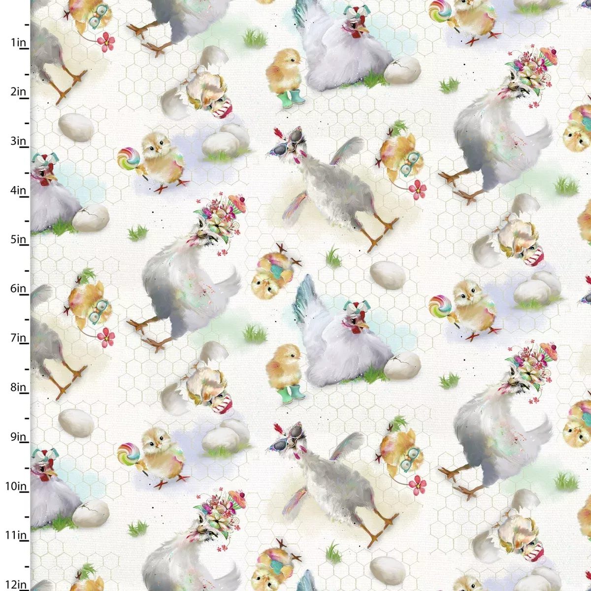 3 Wishes Fabrics - Welcome to the Funny Farm - Chickens White
