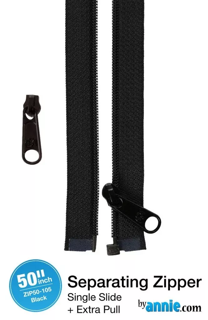 50in Separating Zipper + Extra slide - Black byAnnie