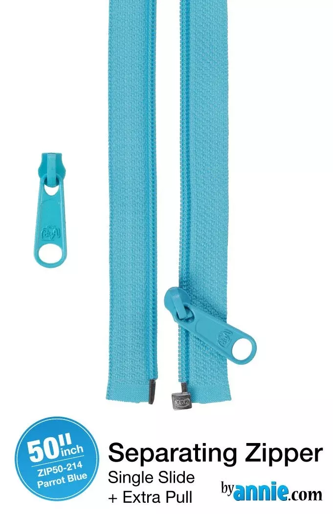 50in Separating Zipper + Extra slide- Parrot Blue byAnnie