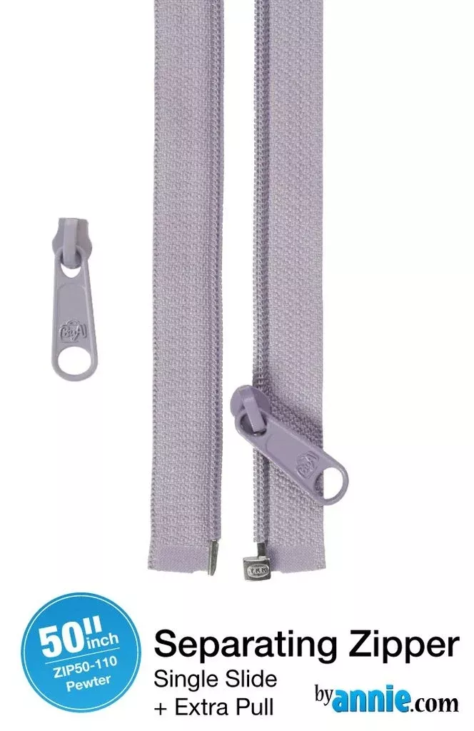 50in Separating Zipper + Extra slide - Pewter