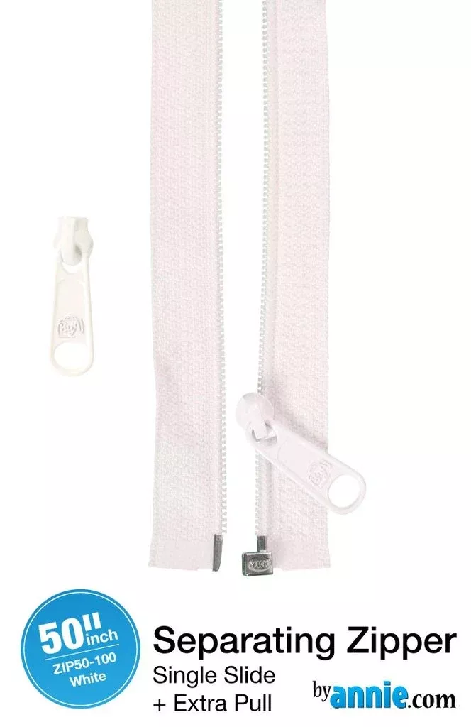 50in Separating Zipper + Extra slide -White