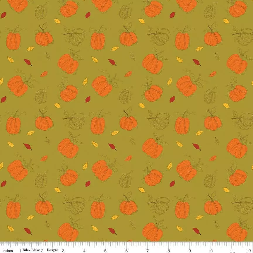 Adel In Autumn - Pumpkins - per yard - by Sandy Gervais for Riley Blake Designs - Fall - C10821-OLIVE