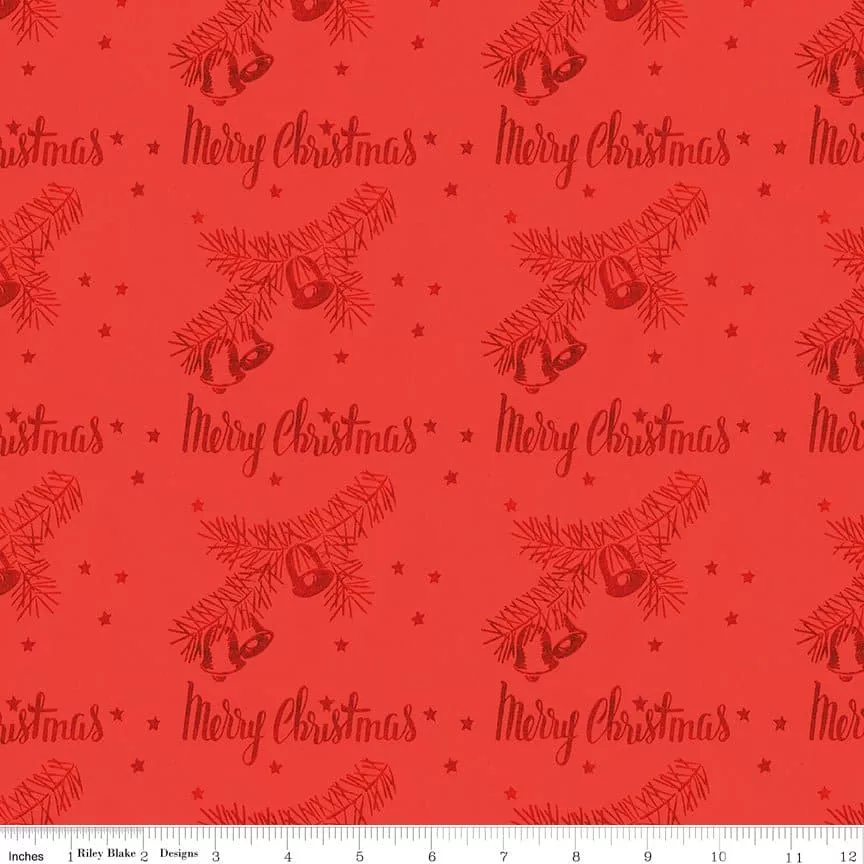 All About Christmas - Red Christmas Stamps - per yard -by Janet Wecker Frisch for Riley Blake Designs - Winter - C10797-RED