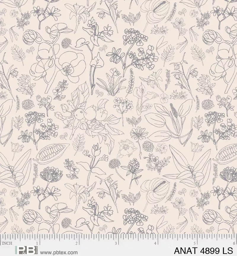 Au Naturel - Field of Flowers Light Steel - Per Yard - by Jacqueline Schmidt for P&B Textiles - ANAT-04899-LS