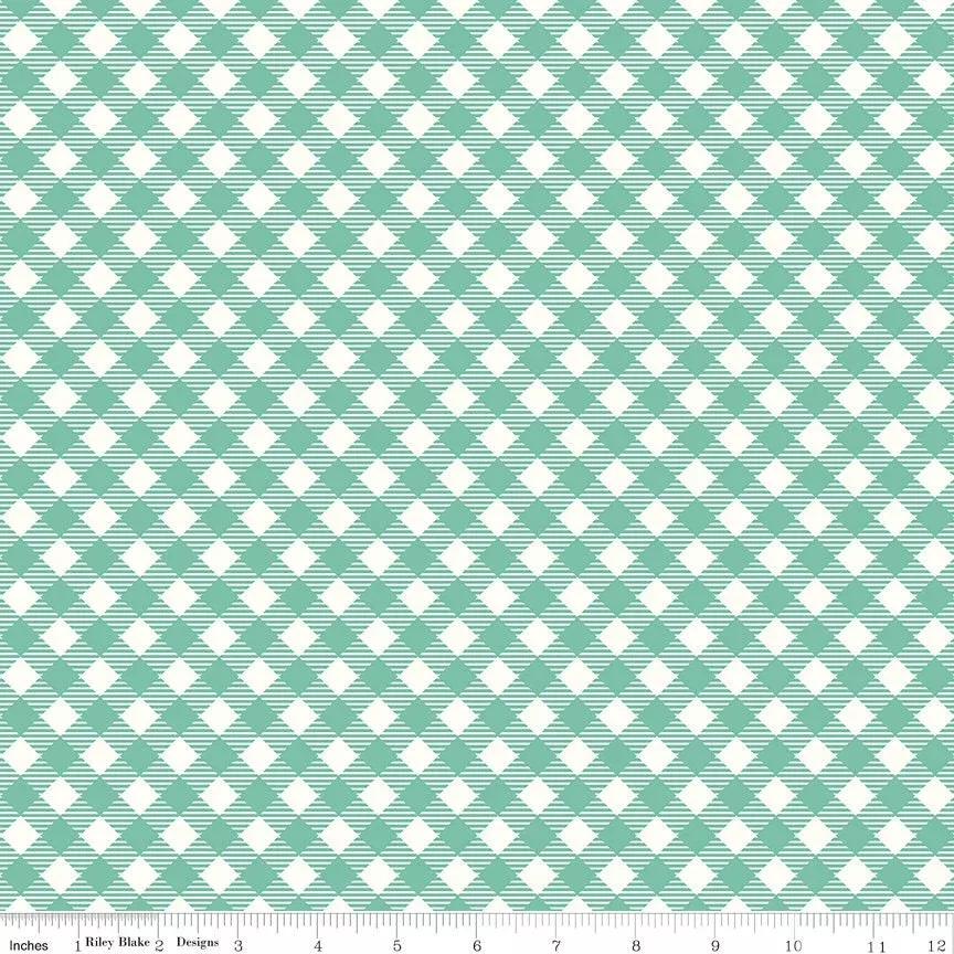 Bee Ginghams Sea Glass Bee Ginghams Debbie C12550-Seaglass by Lori Holt for Riley Blake Sold in 1/2 yard Increments