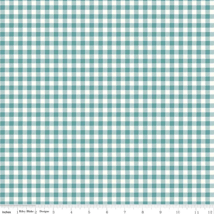 Bee Ginghams Teal Yardage ReNae C12552-Teal by Lori Holt for Riley Blake Sold in 1/2 yard Increments