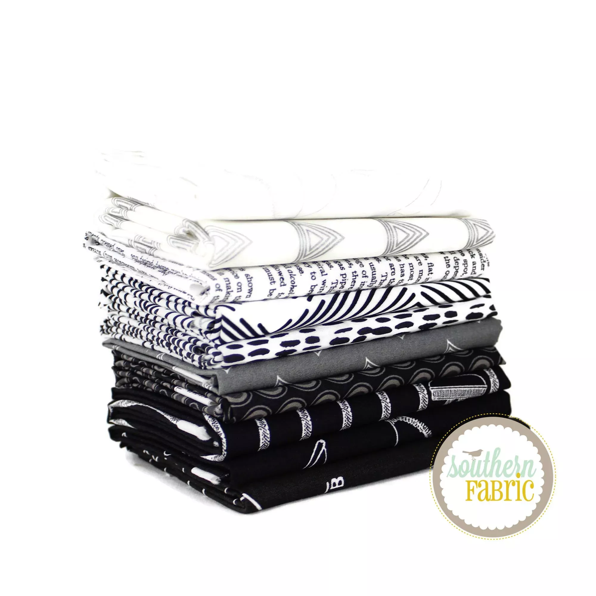 Black, White, and Grey - Half Yard Bundle (10 pcs) by Mixed Designers for Southern Fabric