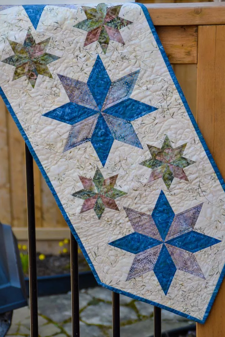 Blue Star Beaty Table Runner - 14" X 44" - A Quilters Cupboard Original