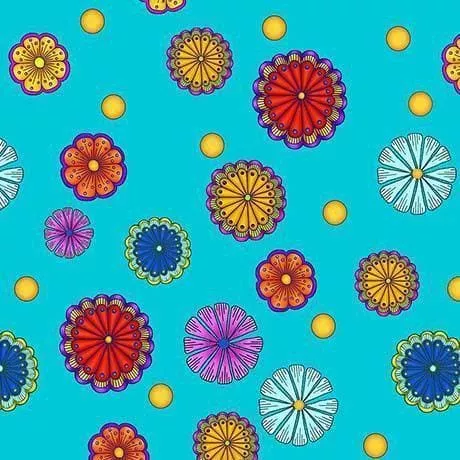 CARNIVALE fabric collection - Quilting Treasures - Debi Payne - Small Tossed Flowers on Light Royal Blue - per yard - 26373-Y