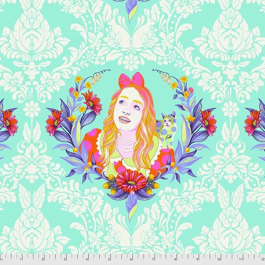 Curiouser & Curiouser - Alice Daydream - Per Yard - by Tula Pink for Free Spirit Fabrics - Vibrant, Bright Teal Blue - PWTP159.DAYDREAM