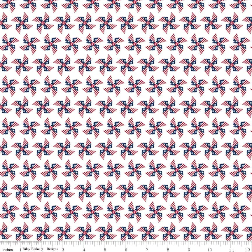 Land of Liberty - Pinwheels White - per yard - by My Mind's Eye for Riley Blake Designs - Patriotic, Flag - C10565-WHITE
