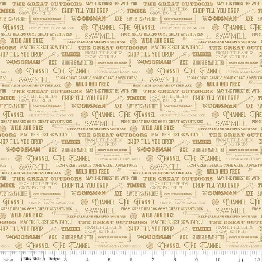 Lumber Jack Aaron -per yard -Riley Blake Designs- Stacy West-Buttermilk Basin Design- Tan Words on Cream - C8703 Cream