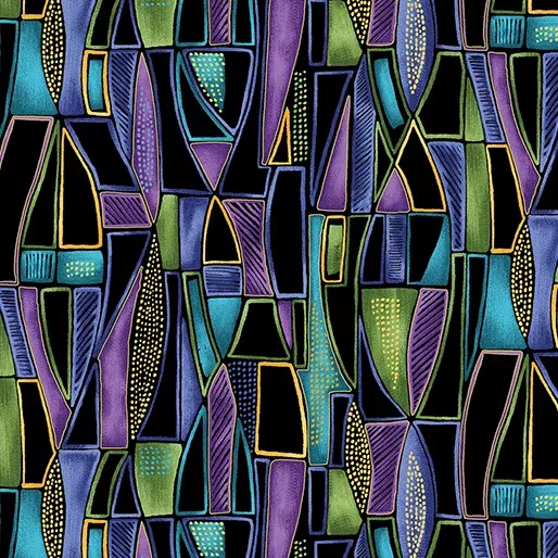 -Luminescent Leaves - Geo Indigo Black - Ann Lauer - Grizzly Gulch Gallery - Benartex Fabrics