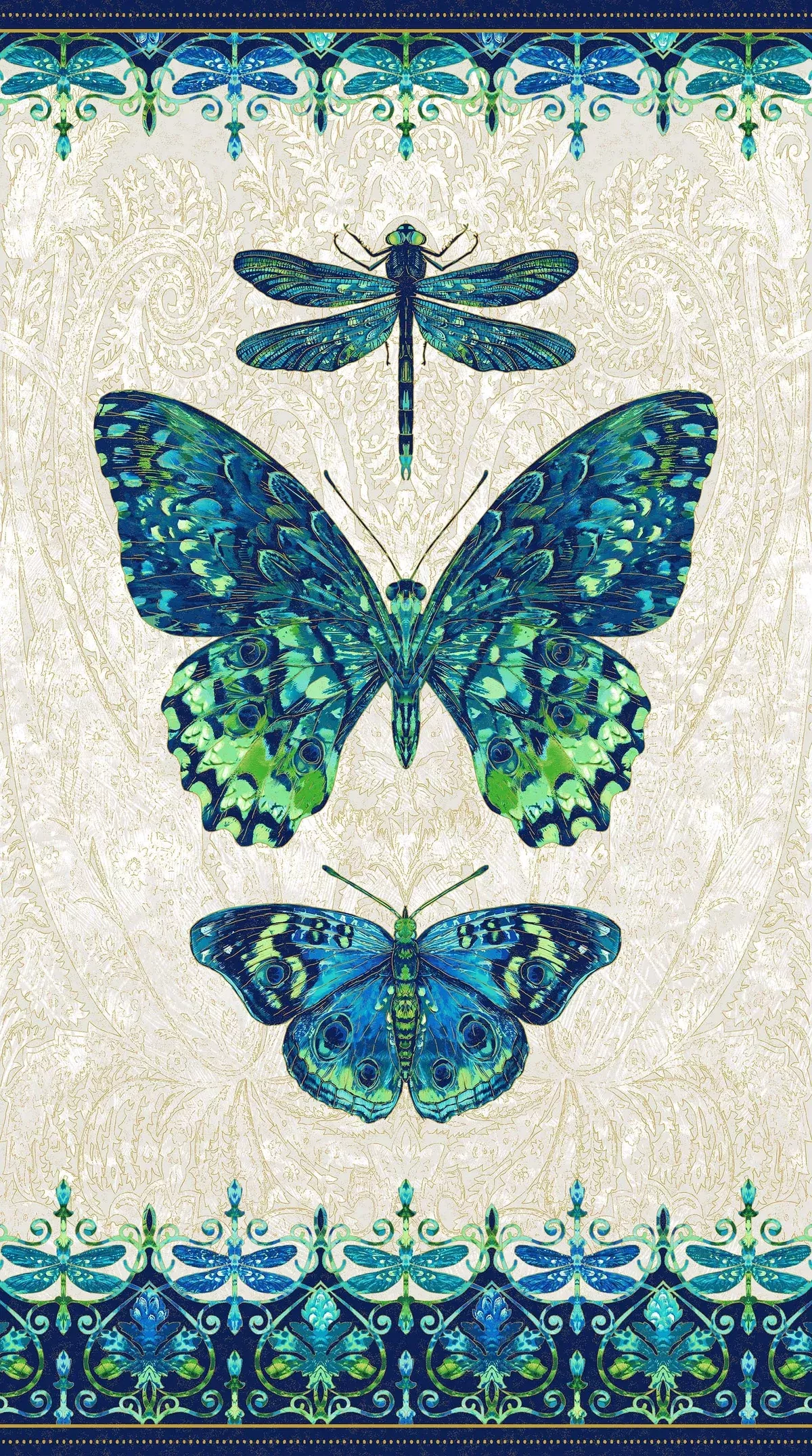 Luminosity - Butterfly 24" x 43" Panel - Per Panel - Deborah Edwards for Northcott - Metallic - Cream Multi - 24448M-11