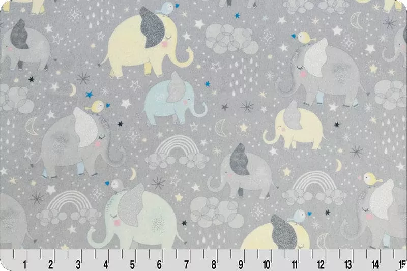 Mama & Me - Digital Cuddle - Gray - per yard - Shannon Fabrics - Cuddle - 58"/60" Wide - Elephants, Clouds, Juvenile - DR230581