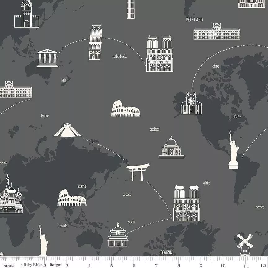 My Heritage - per yard - by My Mind's Eye for Riley Blake Designs - Map - C9797-CHARCOAL