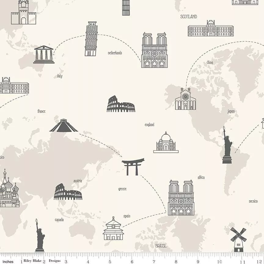 My Heritage - per yard - by My Mind's Eye for Riley Blake Designs - Map - C9797-CREAM