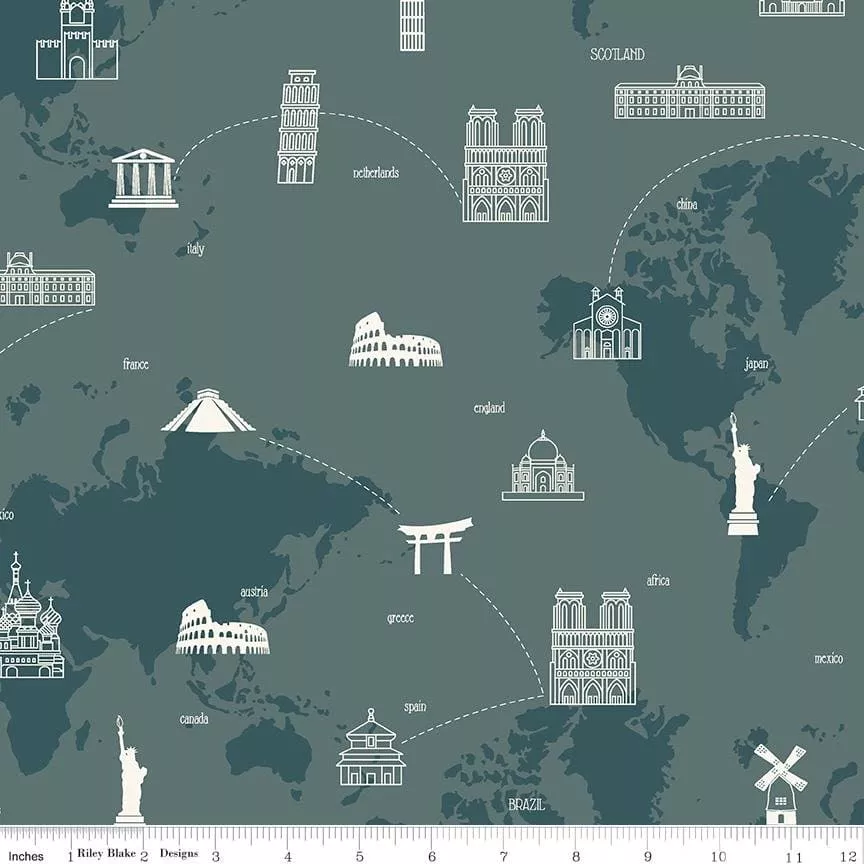 My Heritage - per yard - by My Mind's Eye for Riley Blake Designs - Map - C9797-TEAL