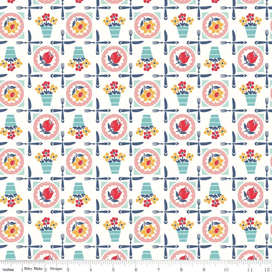 NEW! Cook Book - Luncheon - Per Yard - by Lori Holt of Bee in My Bonnet - Riley Blake Designs - C11755-CORAL