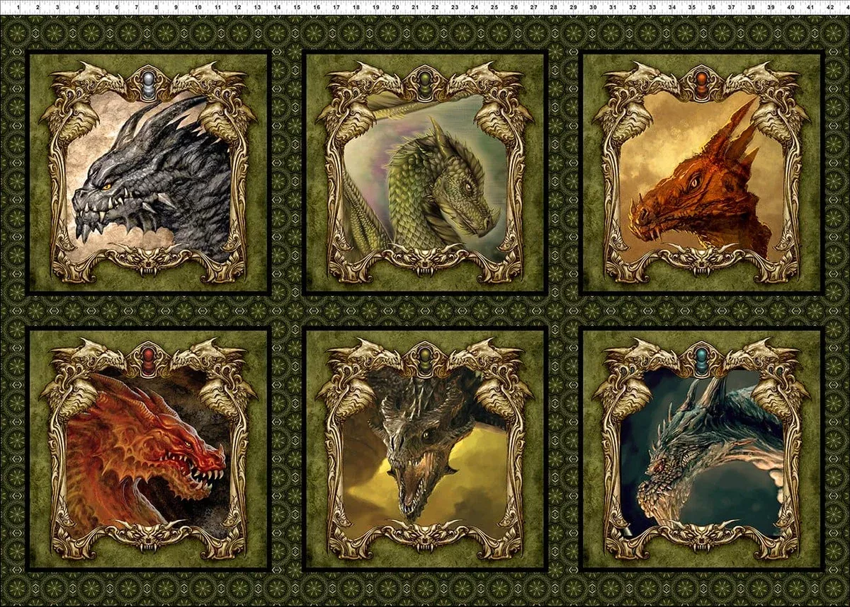 NEW! Dragons "The Ancients" - Block Panel - PER PANEL - Dragons Fabric Collection - Jason Yenter- In the Beginning Fabrics 11DRG-1