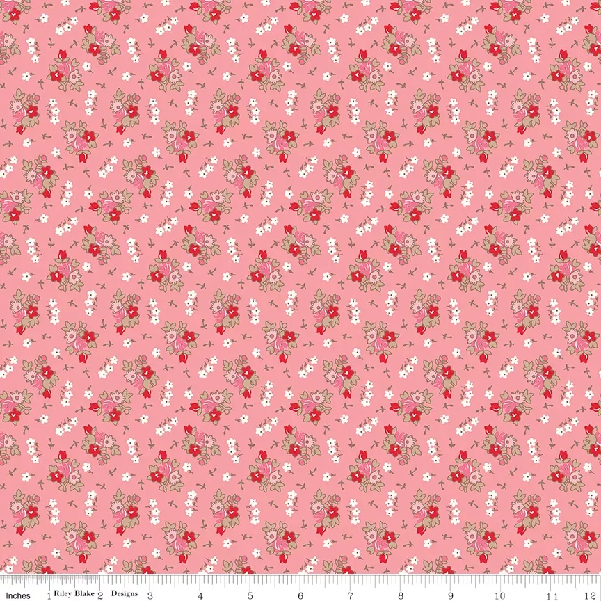 NEW! Home Town - Bills Heirloom Coral - Per Yard - by Lori Holt of Bee in My Bonnet - Riley Blake Designs - C13582-HEIRCORAL