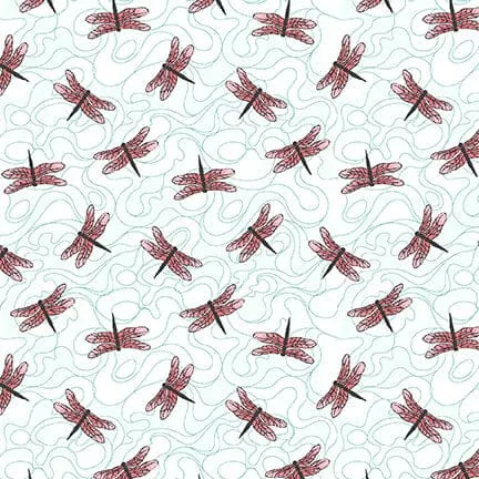 NEW! Koi Garden - Tossed Small Dragonflies - Per Yard - by Nancy Archer for Studio e - Koi - Multi - 6030-12