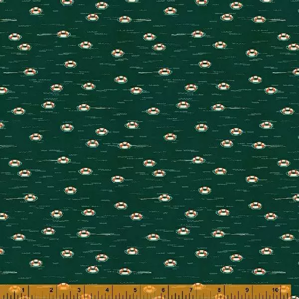 New! Land and Sea - Life Rings Night - per yard - by Katherine Quinn for Windham Fabrics - 53280D-5 Dark Green