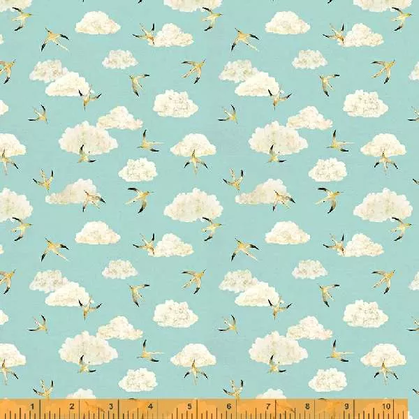 New! Land and Sea - Seabirds and Clouds Daylight - per yard - by Katherine Quinn for Windham Fabrics - 53279D-4 Aqua
