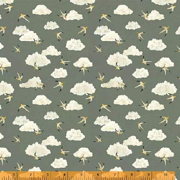 New! Land and Sea - Seabirds and Clouds Stormy - per yard - by Katherine Quinn for Windham Fabrics - 53279D-2 Gray