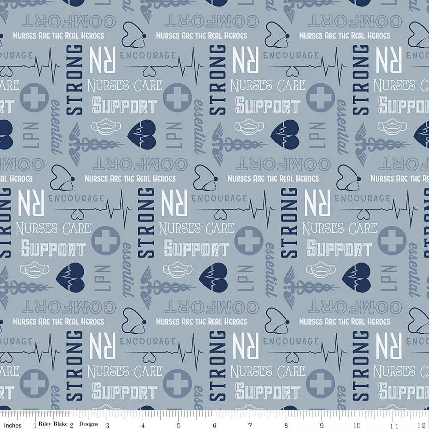 Nobody Fights Alone - First Responders - per yard - Riley Blake - Nurses Care Blue - C10422-BLUE