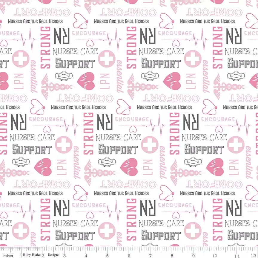 Nobody Fights Alone - First Responders - per yard - Riley Blake - Nurses Care White/Pink - C10422-WHITE