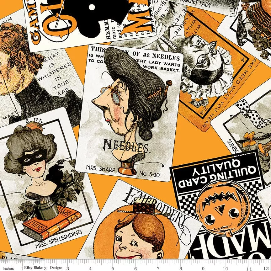 Old Made - Scattered Cards - Orange - per yard - by Janet Wecker Frisch for Riley Blake Designs - Halloween, fabric - C10593 ORANGE