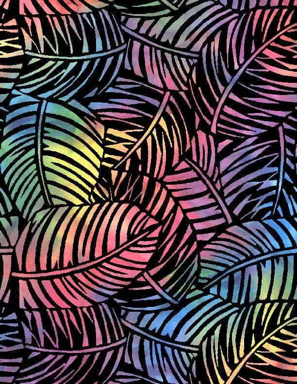 Palm Leaves 108" Wideback - Black/Multi - Per Yard - Wilmington Prints - Backing, WB - 1054 2087 990