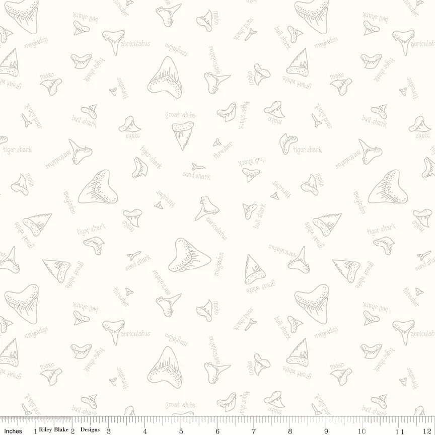 Riptide - Fossils - Cream - Rachel Ericson - Citrus & Mint Designs - per yard - Riley Blake - Shark Teeth, Tooth - C10301-CREAM