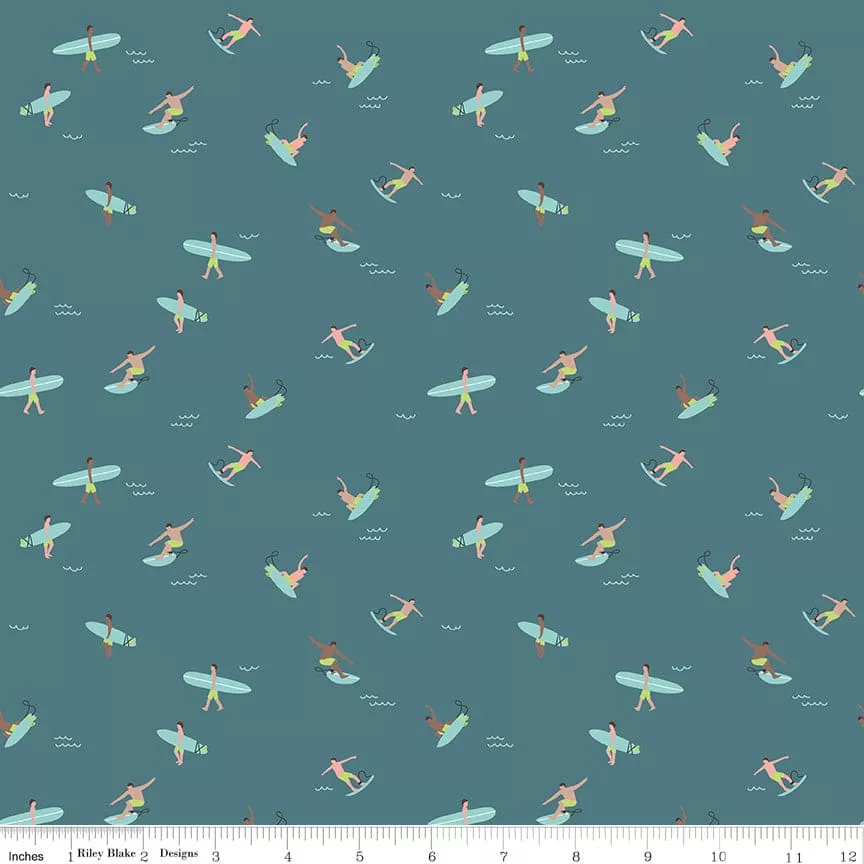 Riptide - Surfs Up - Teal - Rachel Ericson - Citrus & Mint Designs - per yard - Riley Blake - Surf, Surfer, Ocean - C10303-TEAL