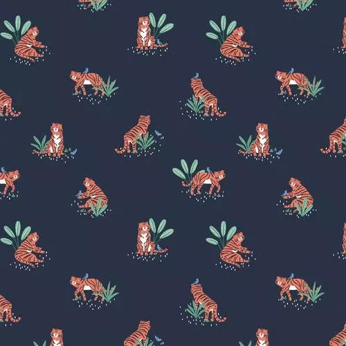 Safari Days - Tigers - Per Yard - by Kate J Jones for Dashwood Studio - Navy - SAFA-2157