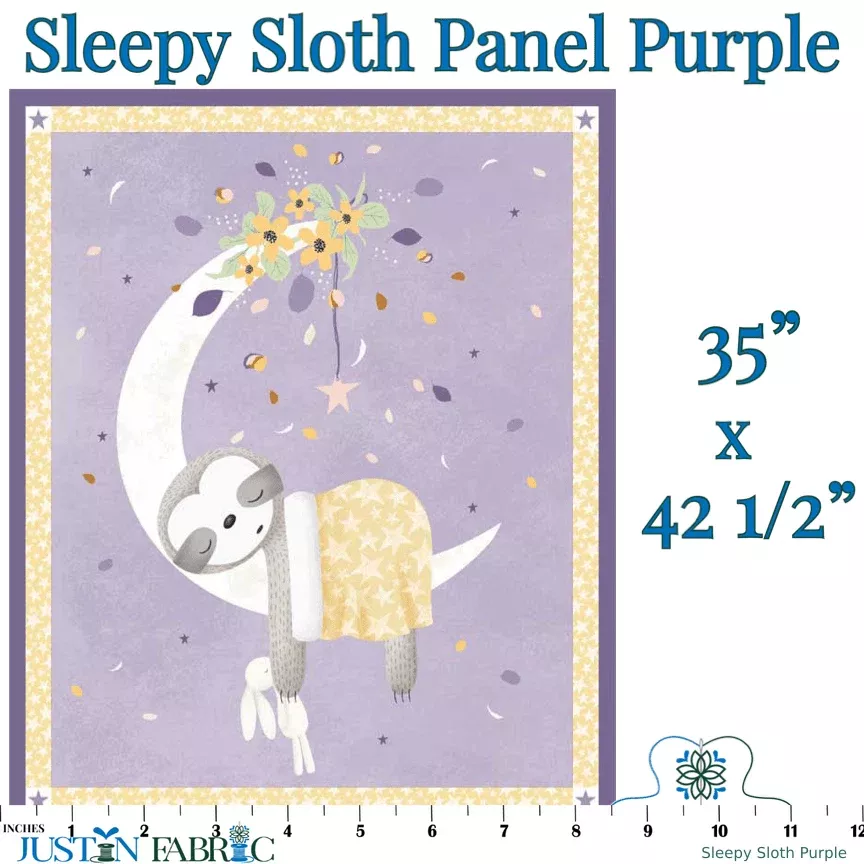 Sleepy Sloth Panel Purple by Debbie Monson | P&B Textiles #SSLO5193 PA-C