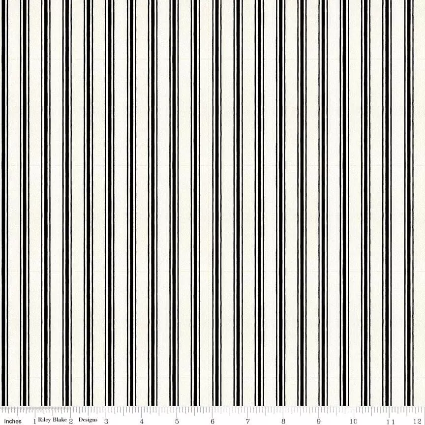 Snow Sweet - per yard - by Janet Wecker Frisch - Riley Blake Designs - Candy Cane Ticking Stripe Black - C9670-BLACK