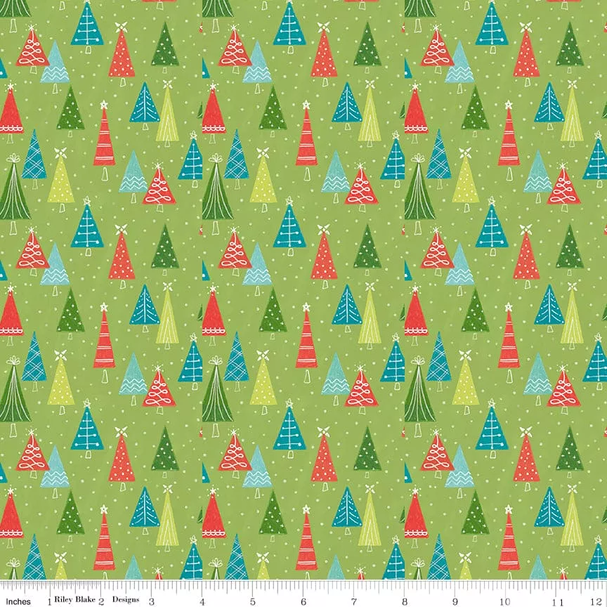 Snowed In - Green Snowed In Trees - per yard - by Heather Peterson - for Riley Blake Designs - Christmas, Snowmen, Winter - C10814-GREEN
