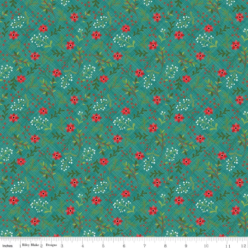 Snowed In - Teal Snowed In Berries - per yard - by Heather Peterson - for Riley Blake Designs - Christmas, Snowmen, Winter - C10812-TEAL