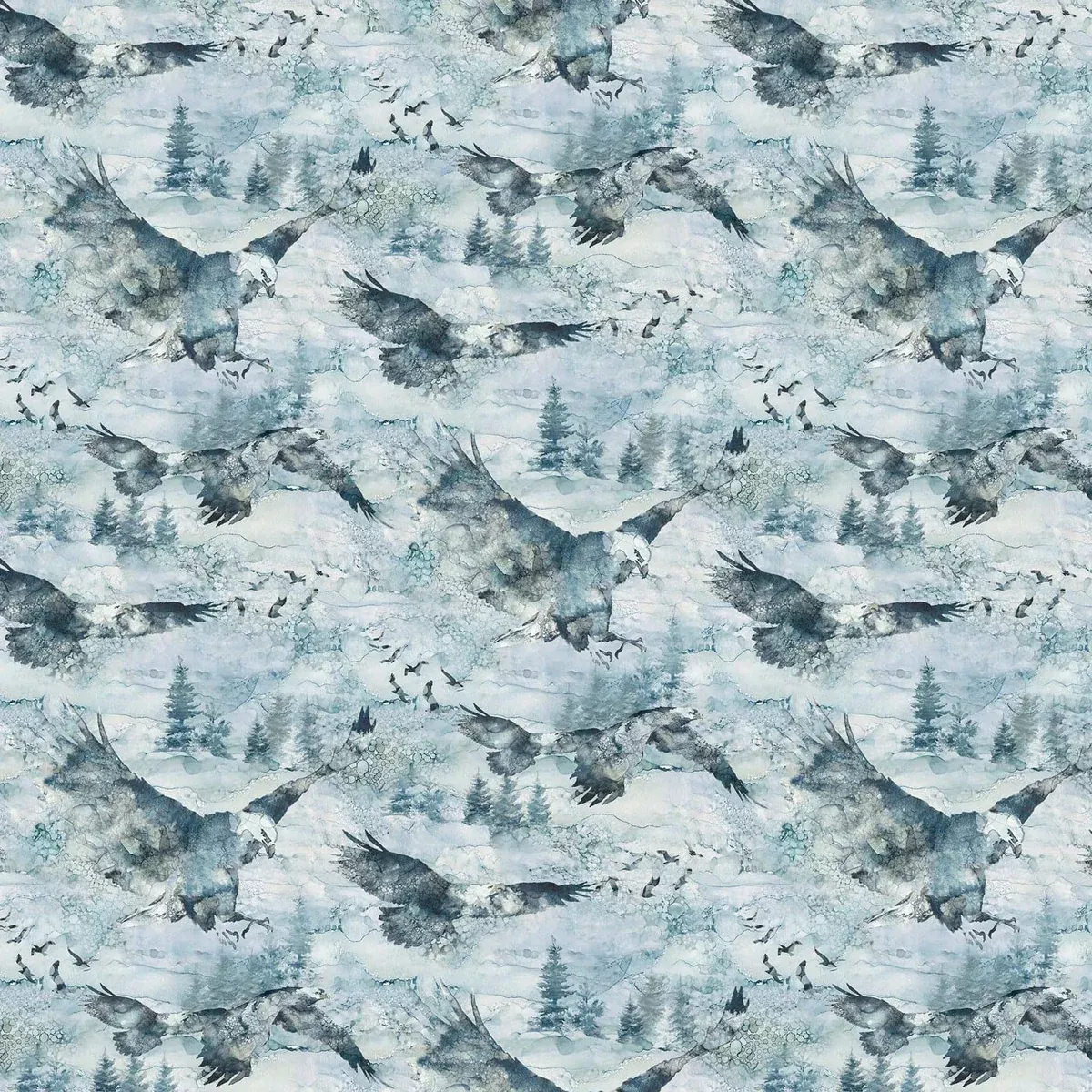 Soar - Eagles - Per Yard - By Deborah Edwards & Melanie Samra for Northcott - Digital Print - Moody Blues - DP24583-42