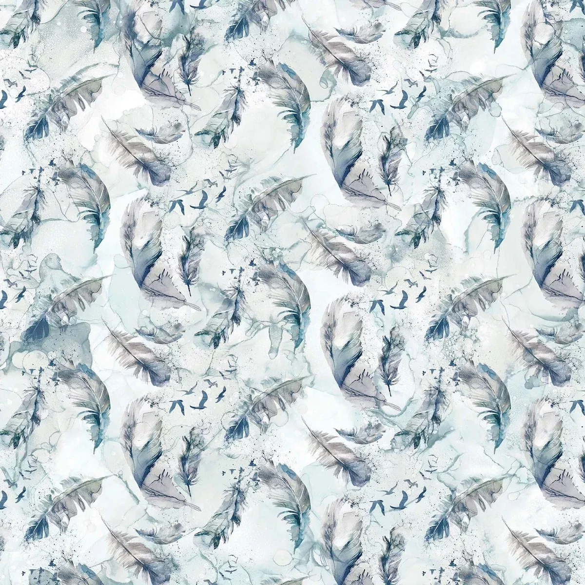 Soar - Feathers - Per Yard - By Deborah Edwards & Melanie Samra for Northcott - Digital Print - Moody Blues Dark - DP24584-44